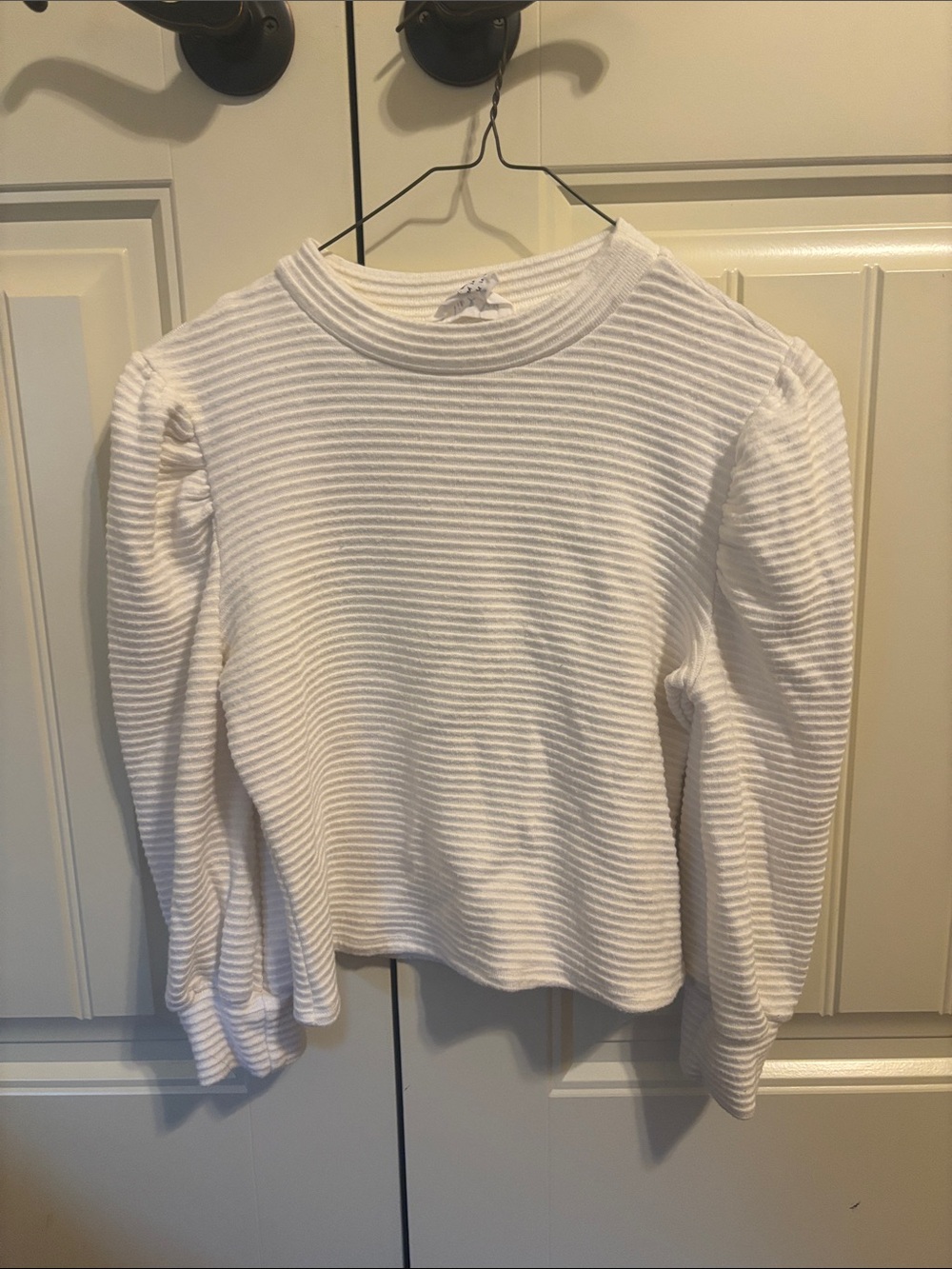 Textured White Puff Sleeve Sweater